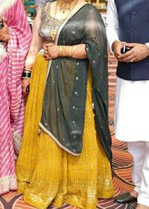 Beautiful Musterd Lehnga With Grey Blouse