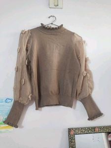 Woolen High Neck With Bishop Sleeves