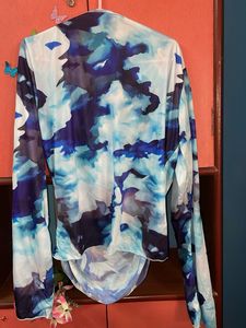 Streetstyle Blue Patterned Long Sleeve New Top