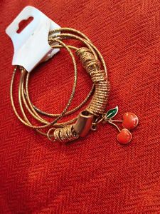 Cute Cherry Charm Bangle Set