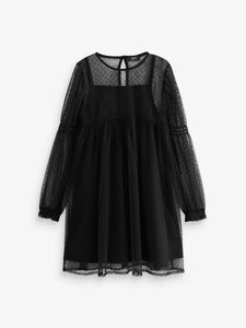 Next Black Shirred Mesh Dress