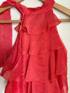 Coral Ruffled Halter Top
