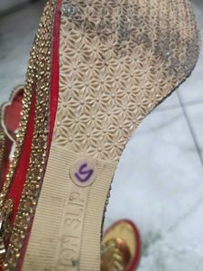 Red &amp; Gold Ethnic Flats sandal chappal