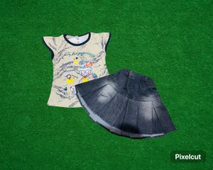 Girls Top With Denim Skirt