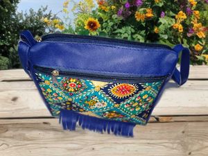 Blue Floral Accent Crossbody Bag