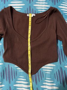 Brown Ribbed Long Sleeve Top