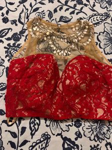 Red Lace & Embellished Blouse