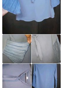 Blue Tie-Neck Blouse