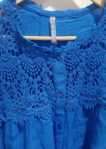 Blue Crochet Yoke Blouse