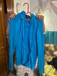 Blue Activewear Hoodie With Thumbhole