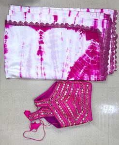 Pink Tie-Dye Satin Silk Saree