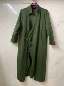 Olive Green Longline Waterfall Shrug – Free Size