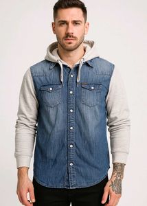 Denim Hoodie Shirt, S Size