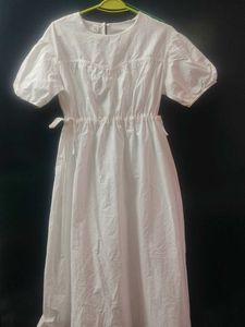 White Puff Sleeve Midi Dress
