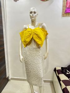 Bow Top And Pearl Embellished Skirt