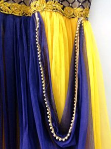 Yellow Blue Long Ethnic Dress For Women