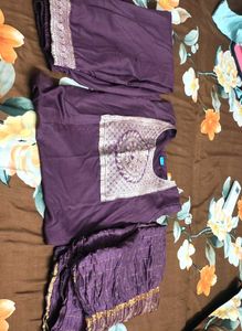 Wine Coloured Suit Set With Dupatta