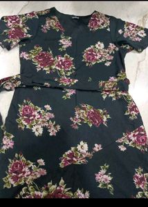 Floral Print Black Midi Dress