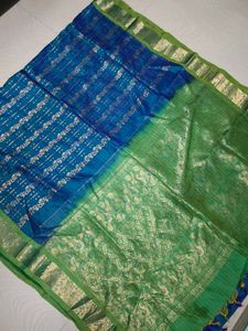 Blue & Green Pure Kanchi Pattu Silk Saree
