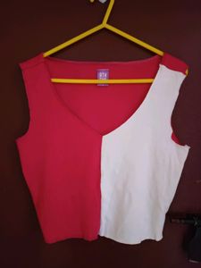 Pink And White Sleeveless Crop Top