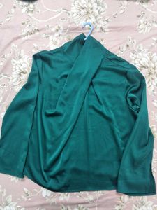 Emerald Green Satin Long Sleeve Top