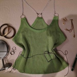 Sage Green Chain Detailed Tank Top