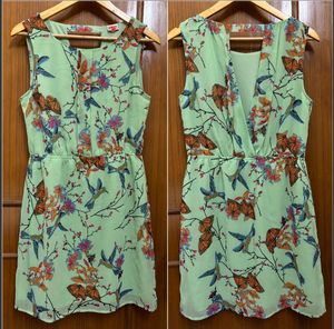 Mint Dress With Birds & Butterflies