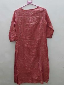 🌸 Elegant Peach-Pink Kurta with White Pants Set