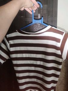 Brown &amp; White Striped V-Neck Top
