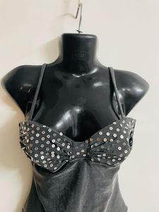 Women Grey Sequin Bodysuit