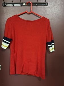 Red Striped Sleeve Knit Top