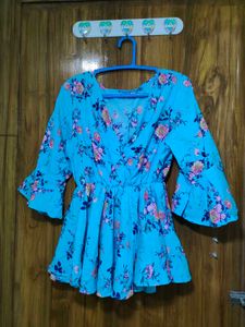 Floral Print Ruffle Sleeve Top/Peplum