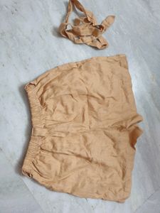 Khaki Casual Cotton Shorts With Belt