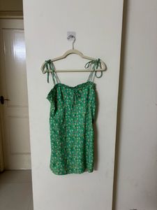 Tie-up Floral Green Mini Dress