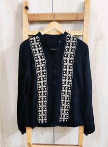 Black Embroidery Work Cotton Top Size-38