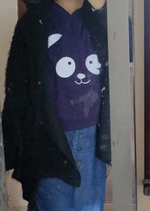 Black Stylish Fur Long Shrug