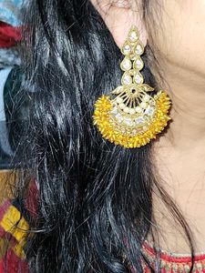 Elegant Gold-tone Chandbali Earrings diamond yello