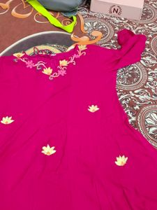 Dark Pink Frock Style Long Kurti &amp; Plazo Set