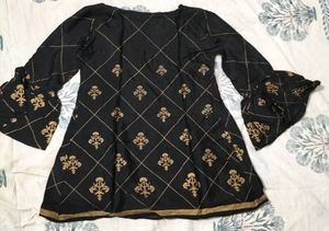 Black With Golden Printed Short Kurti