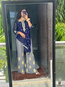 Elegant Blue &amp; Grey Kurta Set
