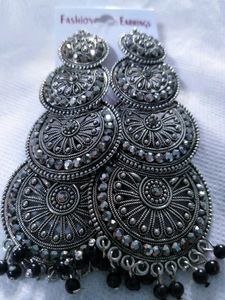 Black Metal Studded Indian ethnic earrings For Women.