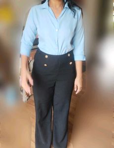 Fitted Light Blue 3/4 Sleeve Blouse