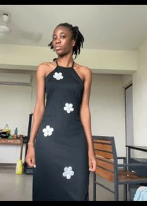 Black Floral Halter Dress