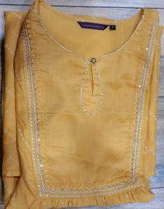 (Rangmanch)Bright Yellow Printed Kurti Embroidery.