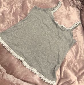 Grey Lace Trim Tank Top