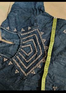 Denim Dress/ Gown With Embroidery