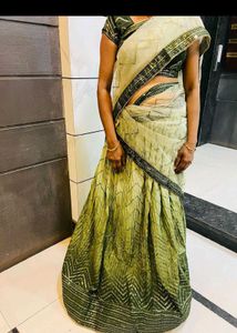 Elegant Green &amp;designer Lehenga &amp; Saree 2 In One