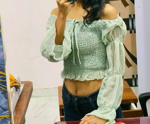 Off-the-shoulder Mint Top, Ruffle Sleevee