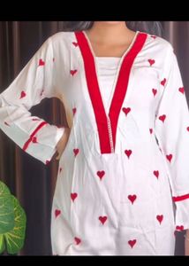 White Heart Print Kurta