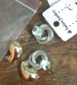Statement Earring Set: Silver Knot &amp; Gold Teardrop
